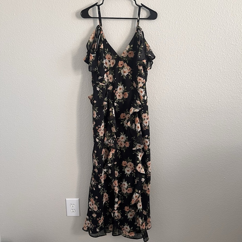 Sz 8 Maxi Dress Empire Waist Ruffle Floral Maxi Lined Whimsigoth Sheer Old Navy